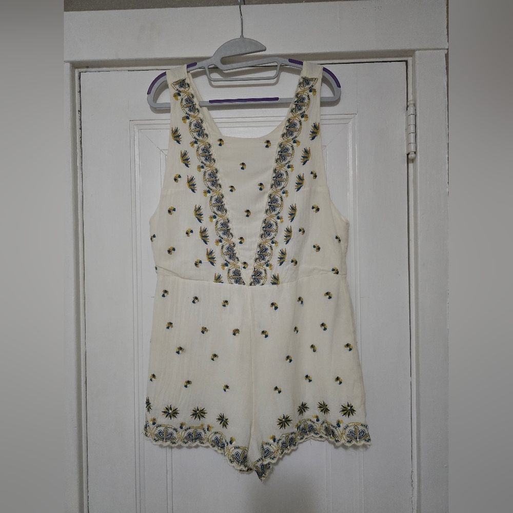 Free People Floral Embroidered Cream Romper - 12